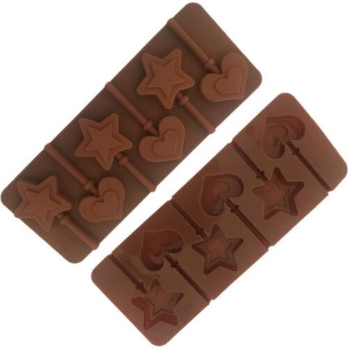 6 cavities double-core five-pointed star silicone lollipop mold with 6 sticks silicone baking mold