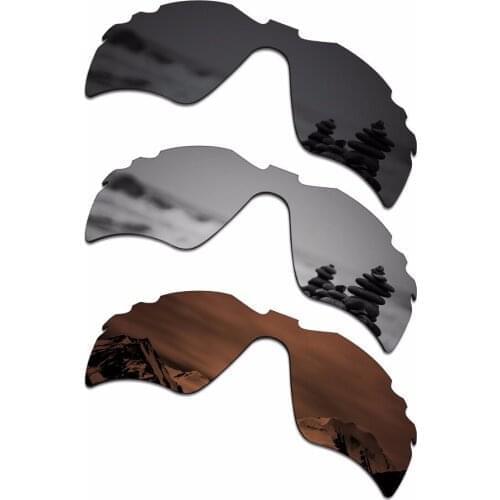 SmartVLT 3 Pieces Polarized Sunglass Replacement Lens for Oakley Radar Path Vented Stealth Black & Silver Titanium & Amber Brown
