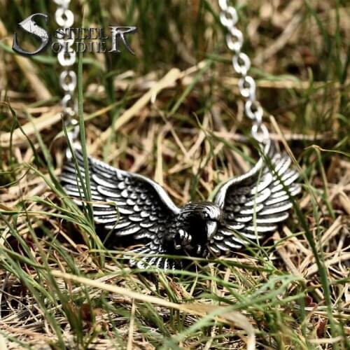 Steel soldier Punk Style Fashion Vintage Women Men pendant Eagle Feather animal Stainless Steel Chain Necklace Jewelry