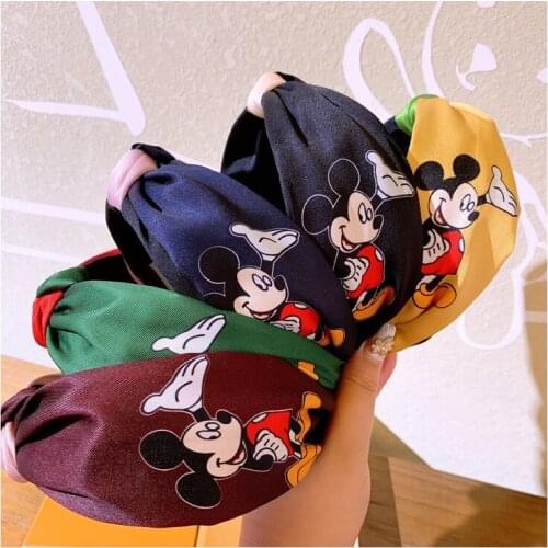 Disney cartoon Mickey mouse retro silk positioning printing headband cartoon knotted all-match non-slip headband hairpin jewelry