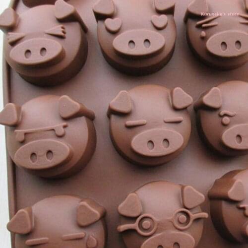 Neko 15 Holes Funny Pig Shaped Silicone Soap Candy Fondant Chocolate Mould Cookies Cake Mold DIY Kitchen