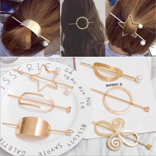 Fashion Woman Hair Accessories Flower Hair Clip Pin Metal Geometric Alloy Hairband Moon Circle Hairgrip Barrette Girls Holder