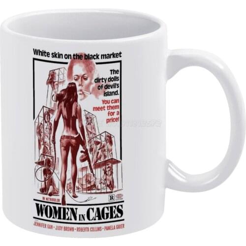 Women in Cages White Mug Custom Printed Funny Tea Cup Gift Personalised Coffee Mug Women in Cages Vintage Movie Cinema Vintage V