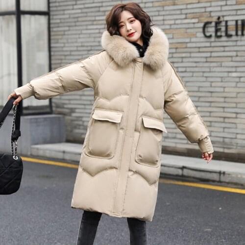 2021 Winter 90% White Duck Down Parka Women Warm Large Natural Fox Fur Collar Hooded Long Thicken Jackets And Coats Down Outwear