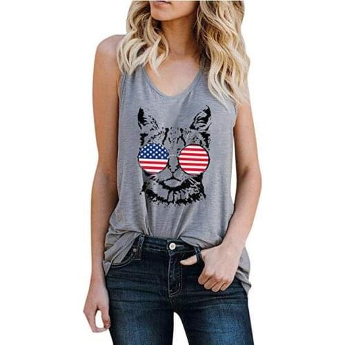 Womens Tank O Neck CE Cat Printed Sleeveless T-Shirt Tunic Female Tanks Tees Short Sleeve Casual Summer Cotton Girls Tops