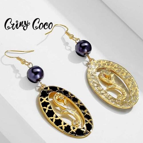 Cring Coco 2020 Hawaiian Earrings for Women Gold and Black Color Plated Earing Trendy Attractive Fashion Hot Black Pearl Jewelry