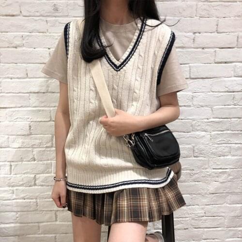 3 colors 2020 autumn and winter preppy style v neck knitted sleeveless vest sweaters womens pullovers womens (X973)