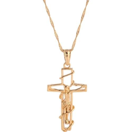 Bangrui Women Necklace Pendant Brand Necklace With Chain Gold color Jewelry Antique Cross Crucifix Jesus Cross Pendant Necklac