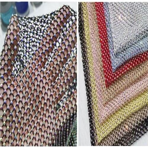 ZYOKRA Shiny 7 Colors Stretch AB Glass Rhinestone Mesh Fabric Sewing Crystal Trim Ribbon Strass Applique Dress Shoes Bags Decor