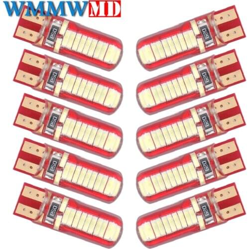 10pcs T10 W5W Silicone Case 24 Chips 4014 LED Car Wedge Interior Dome Reading Light WY5W 501 Auto Parking Bulbs Turn Side Lamps