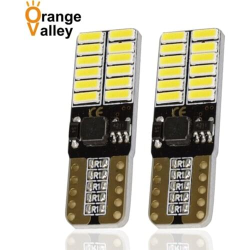 2Pcs Super Bright T10 W5W 24 LED 4014 SMD Car Led Wedge Light Marker Side Dome Interior Lamp Bulb DC 12-28V