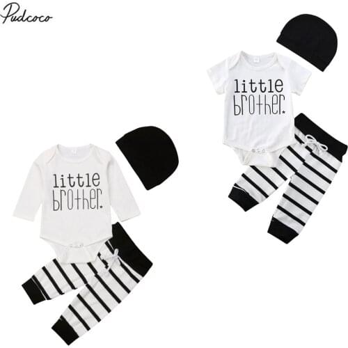 2020 3pcs Infant Baby Boy Clothes Letter Top Romper+Striped Pants+Hat Outfit Boy Clothing Casual Baby Set 3-18M