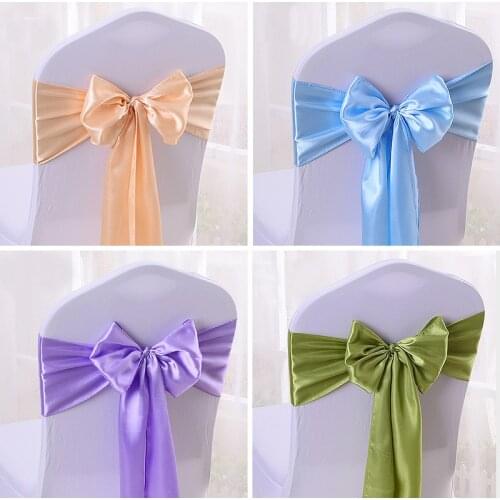 YRYIE 25pcs/lot Wholesale Silk Satin Ribbon Bow Chair Sashes For Banquet Chair Wedding Party Decoration Chair Band