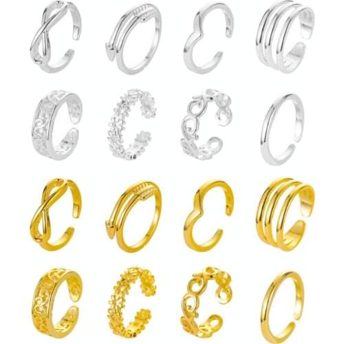 8PCS Adjustable Toe Rings for Women Flower Arrow Band Open Tail Ring Women Beach Foot Jewelry Set N2UE