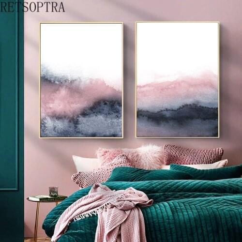 Watercolor gray pink Art Canvas painting Poster Abstract picture Minimalist Print Nordic style Wall Picture for Room Decor