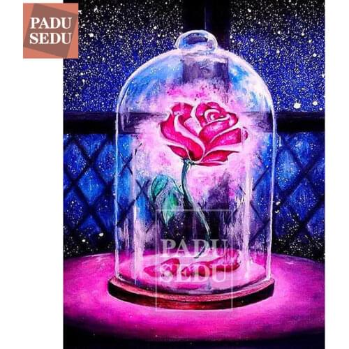 Diamond Embroidery Beauty And The Beast Rose In The Glass Dome Romantic Valentines Day Gifts Diamond Painting Flower Home Decor