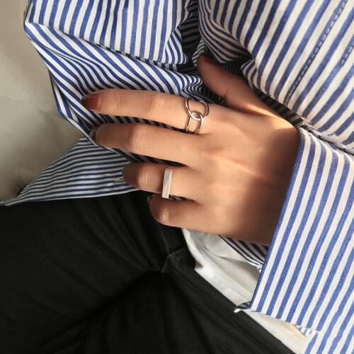 925 Sterling Silver Smooth Rectangle Open Finger Ring For Fashion Simple Women Men Geometric Jewelry Gifts Wholesale S-R699