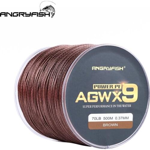 ANGRYFISH Diominate X9 PE Line 9 Strands Weaves Braided 500m/547yds Super Strong Fishing Line 15LB-100LB Brown