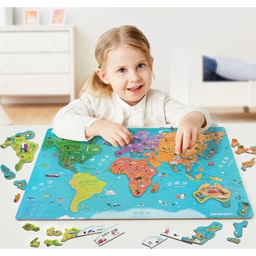 Large World Map Magnetic Puzzles Kids Toy Montessori Materials Educational Toys For Children Magnet World Cultural Teaching Aids