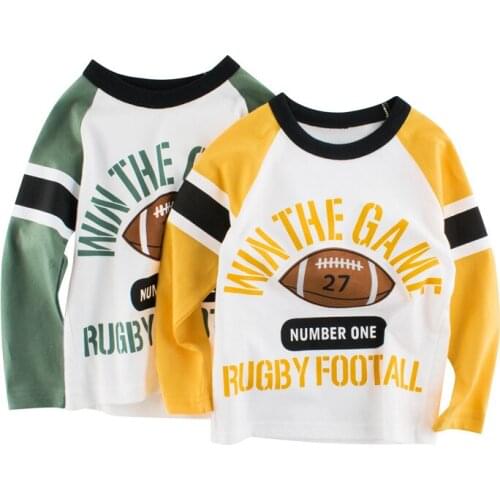 Yocute 2021 Childrens Clothing Spring Autumn New Boys Base Coat Cotton Fashion Rugby Kids T-shirt Toddler Boys Long Sleeve Top