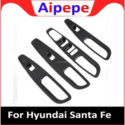 For Hyundai Santa Fe 2019 2020 Carbon Fiber Window Lift Switch Button Cover Trims Door Armrest Panel Frame Interior Accessories