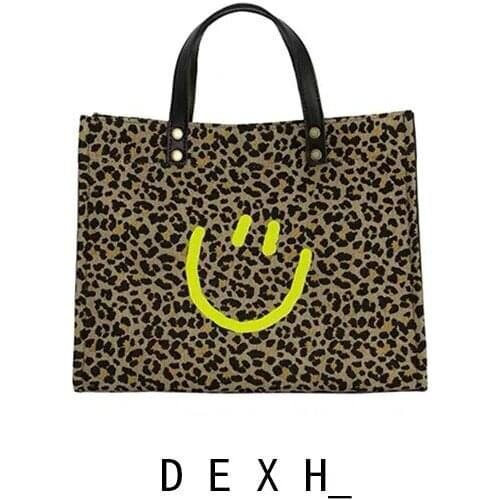 HFF New Tote Bag Handbag smiling face leopard bag hand carrying large capacity shoulder strap messenger bag womens bag girl bag