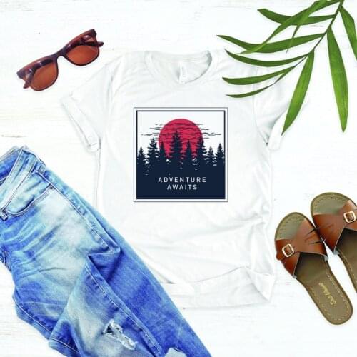 Plus Graphic Cotton Shirt 2019 Trendy Clothes Outdoor T Shirts Adventure Awaits Hike Camp Unisex Tshirt Summer Cute Women Tees