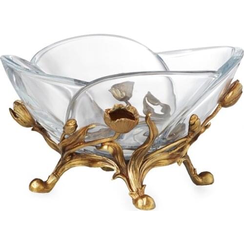 Europe style copper inlaid ceramic fruit plate angel lotus petals compote high-grade Home decoration candy bowl