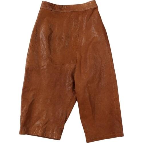 Genuine Leather 2020 spring new leather pants female high waist retro fashion wild asymmetric personality harem pants