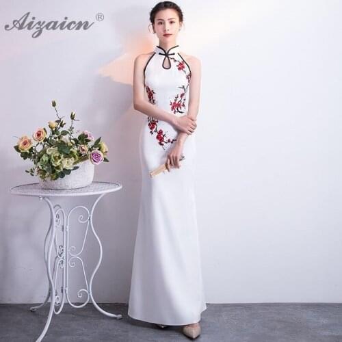 New White Sexy Long Cheongsam Modern Chinoise Femme Party Dresses Qi Pao Women Chinese Evening Dress Qipao Promotion Orientale