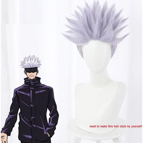 Anime Jujutsu Kaisen Cosplay Satoru Gojou Wig Light Purple Role Play Costume Wigs with Free Wig Cap