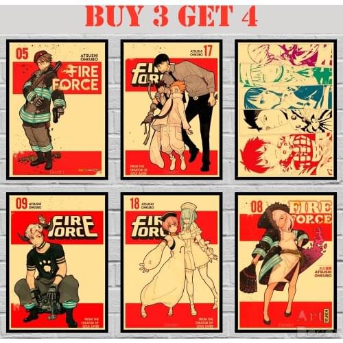 29 Designs Anime Fire Force Kraft paper Poster Cartoon Painting Funny Art Wall Sticker 1 42X30cm