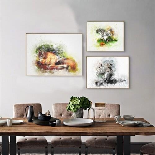 Blur Series Watercolor Squirrel Oil Painting Picture Poster Canvas Print Painting Wall Art Living Room Home Decoration