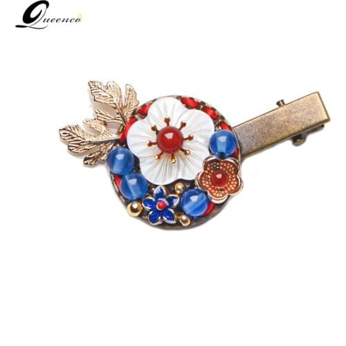 Luxury Gold Leaf Women Hair Clip Cloisonne Bridal Headpiece Ethnic Jewelry Vintage Female Ornaments Wedding Hair Accessories