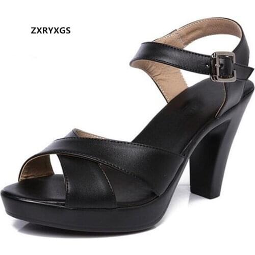 Plus Size 43 Summer Shoes High Heeled Sandals 2021 New Genuine Leather Shoes Fashion Sandals Comfort Women Shoes Summer Sandals