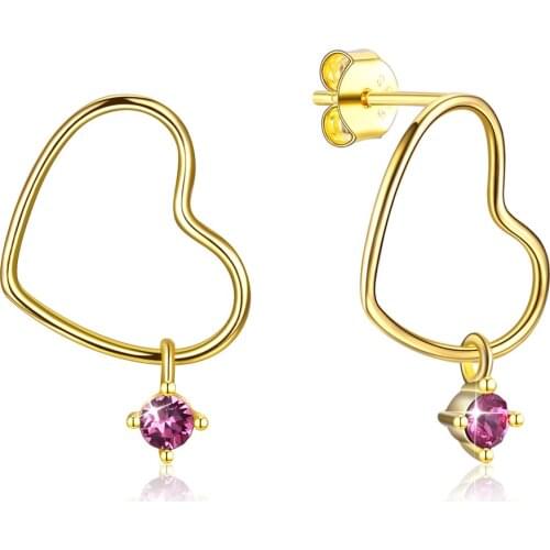 SILVERHOO Sterling Silver 925 Jewelry Heart Earrings For Women Purple Austria Crystal Hanging Stud Earring Anniversary Gift Best