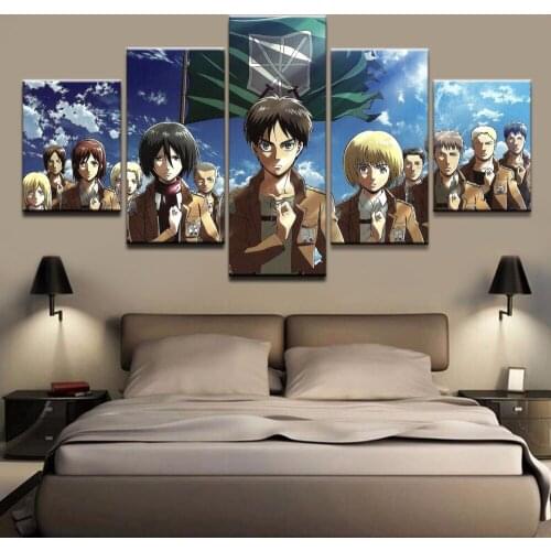 Mordern Canvas Wall Art Pictures HD Prints Paintings 5 Pieces Anime Attack on Titan Characters Posters Home Decor Framework
