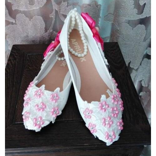Sweet handmade pink white flats shoes woman lady female womans party dancing flats shoes pink bow butterfly-knot brides shoes