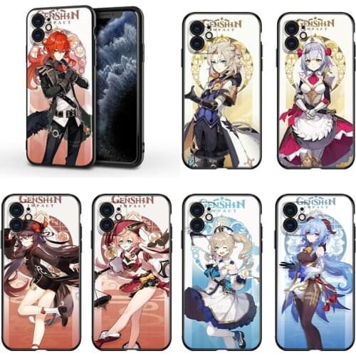 Anime Genshin Impact For Apple iPhone 13 12 11 Mini XS XR X Pro MAX SE 2020 8 7 6 5 5S Plus Black Silicone Phone Case