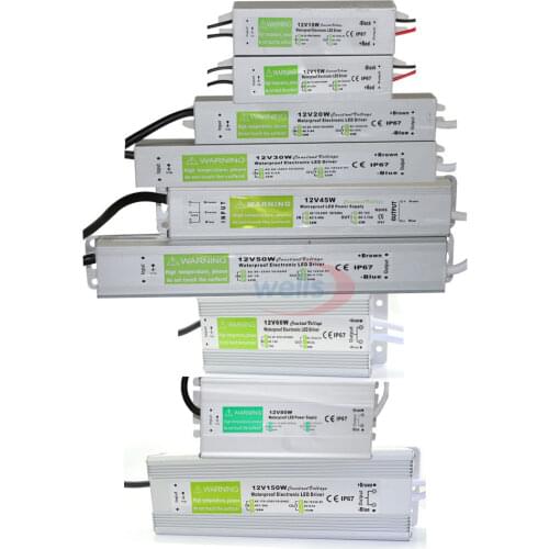 Waterproof IP67 LED Driver Ac dc 12V/24V 10W 15W 20W 25W 30W 36W 45W 50W 60W 80W 100W 120W 150W Power Supply for LED strip Light