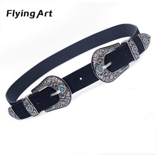 High Quality PU double Buckle female beltRhinestone Teenage Waistband Retro girdle For women Dress trench coat Jeans Belt