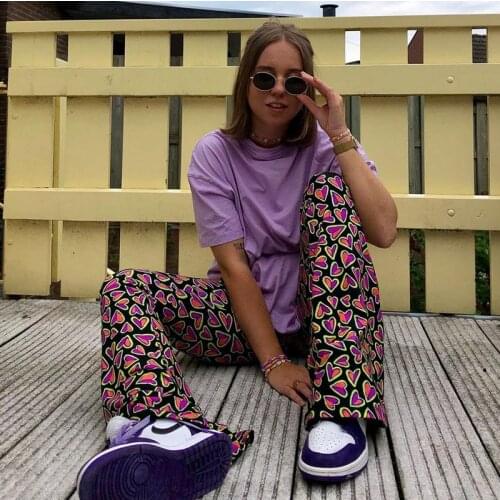 WomenS Trousers Heart-Shaped Pattern Printed Straight-Leg Pants 2021 Spring And Autumn New Y2K High Street Fashion Personality