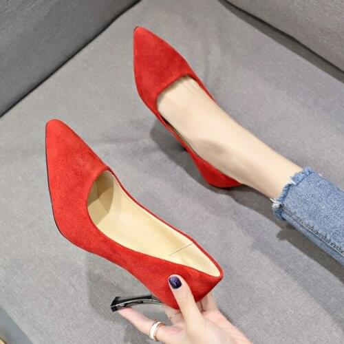 2020 Sell Well Spring New Woman High Heel High Quality Thin Heels Frosted Leather Joker Comfort Large Size Women Shoes W37-11