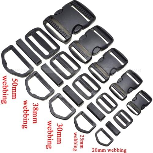 1 set 20mm 25mm 30mm 38mm 50mm Plastic Slider Adjustable Rectangle Ring Belt Loop Curved Side Release Buckles For Paracord