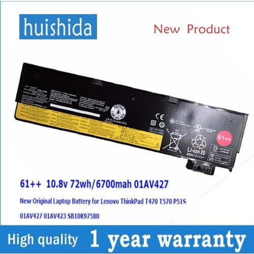 10.8 V 72wh 01AV427/T470 61++ New original Laptop battery for Lenovo T470 T570 P51S 01AV427 01AV426 SB10K97576 serie