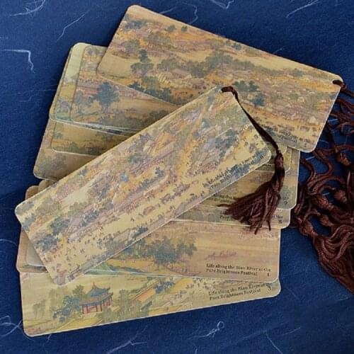 13Pcs/Set Riverside Scene at Qingming Festival Paper Bookmarks Ancient Style Book Holder Message Card Gift Stationery