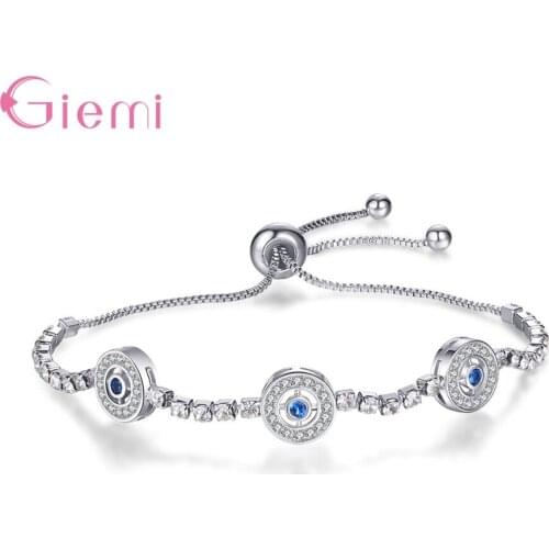 New Fashion 925 Sterling Silver Trendy Charms Sparkling Crystal Adjustable Bracelets For Women Girl Daughter Bangle Jewelry