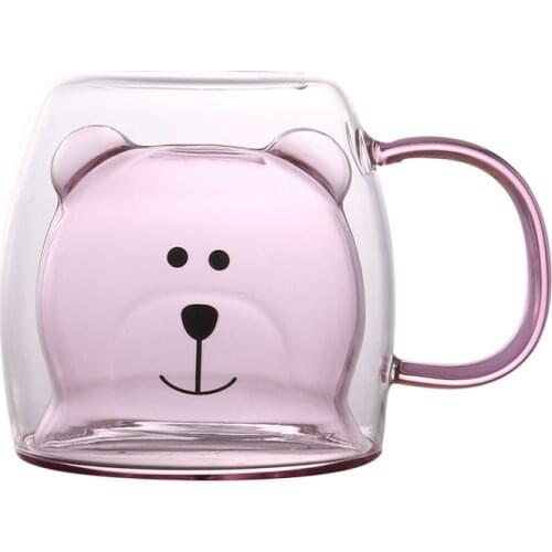 250ml Creative Cute Bear Double Layer Coffee Mug with Handle Ladies Cartoon Milk Cup Double Wall Mug Cute Coffee Mugs and Cups