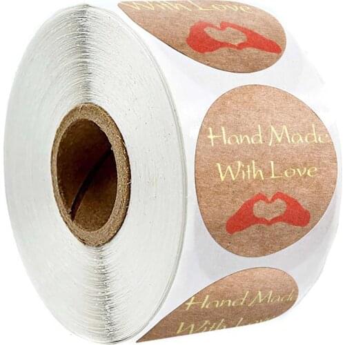 500 Pcs Round Natural Kraft Paper "hand Made with Love" Stickers Seal Labels for Handmade Gift Wrapping Cute Stationery Stickers