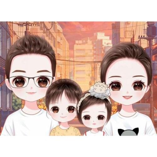 DIY Diamond Painting Cute Cartoon A Family of Four Full Square/Round Rhinestones Embroidery Mosaic Cross Stitch Home Decor JX426